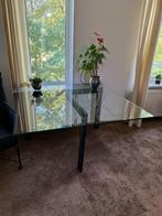 Tafel, glas met zwart stalen onderstel, industrieel design, Ophalen, Gebruikt, Vijf personen of meer, Glas