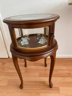 Eiken vitrinekast / tafeltje met glazen plaat, Minder dan 55 cm, Gebruikt, Rond, Glas