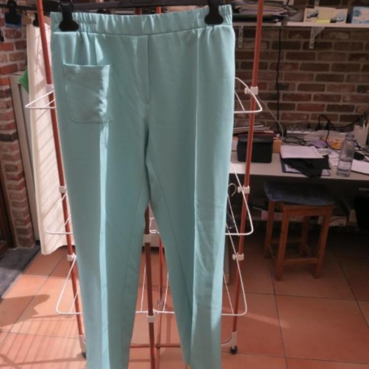 Broek mintgroen elast. band Nathalie Vleeschouwer mt L, Kleding | Dames, Broeken en Pantalons, Nieuw, Maat 42/44 (L), Groen, Lang