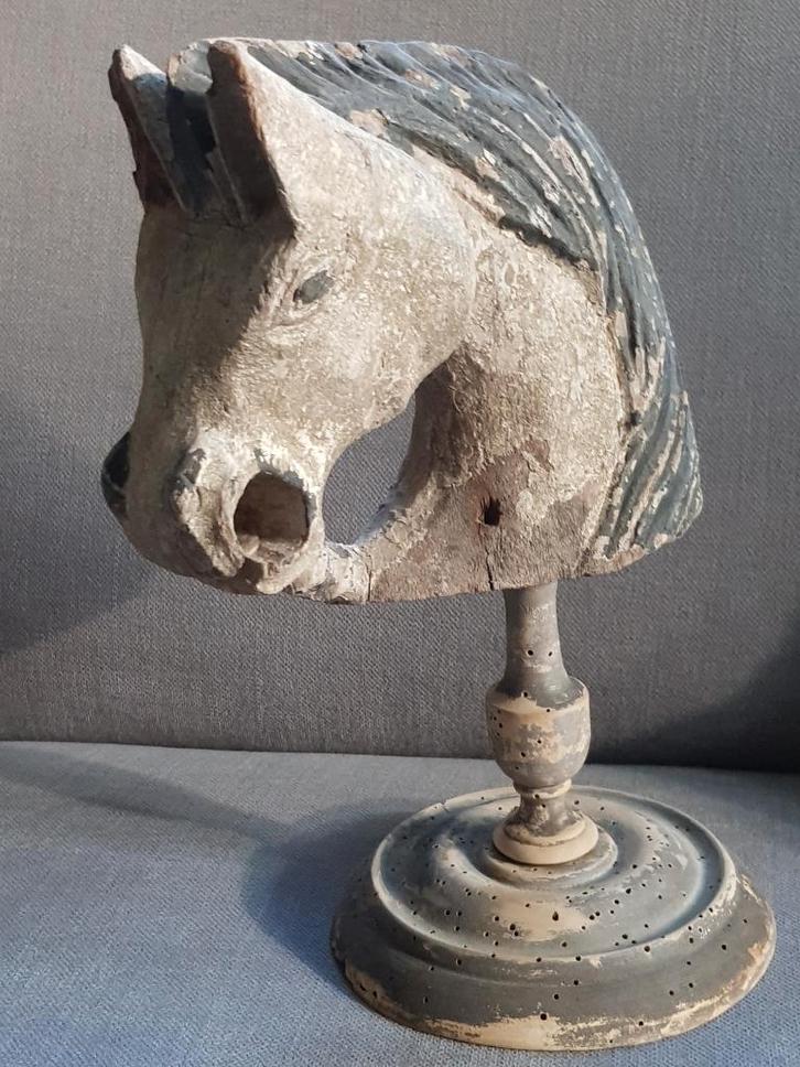 antiek HOUTEN PAARDEN HOOFD op SOKKEL / paard carrousel, Antiek en Kunst, Antiek | Woonaccessoires, Ophalen