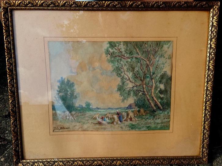 Adriaan Terhell (1863-1949) (J le Blanc) Oogst scene ~1930, Antiek en Kunst, Kunst | Schilderijen | Klassiek, Ophalen of Verzenden
