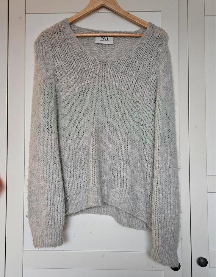 Inti alpaca wol trui Mica silver mintgroen streep v-hals L, Kleding | Dames, Truien en Vesten, Zo goed als nieuw, Maat 42/44 (L)