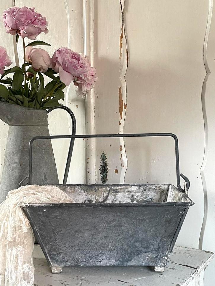 Brocante oud Frans zinken plukbakje / plukbak, Antiek en Kunst, Curiosa en Brocante, Verzenden