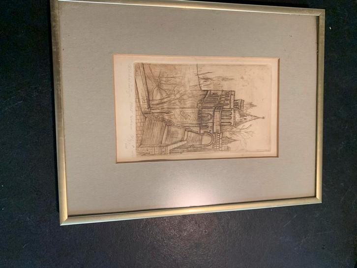 Antieke Ets/Gravure - Stadsgezicht, Antiek en Kunst, Kunst | Etsen en Gravures, Ophalen of Verzenden