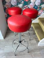 3 toffe vintage rock ‘n’ roll rood chroom barkrukken, Huis en Inrichting, 3 krukken, Ophalen, Gebruikt, 60 tot 90 cm