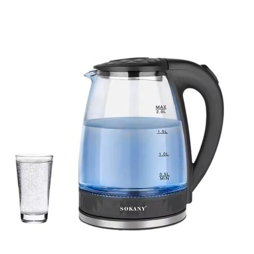 Waterkoker Elektrisch  2L  met LED  1500 Glazen Waterkoker, Witgoed en Apparatuur, Waterkokers, Nieuw, 1 tot 2 liter, Rvs, Ophalen of Verzenden