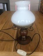 Vintage schemerlamp met zware eiken voet, 33 cm hoog  Ø 6cm, Gebruikt, Ophalen of Verzenden