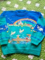 Vintage trui geborduurd winter zomer m l blauw groen, Maat 38/40 (M), Blauw, Ophalen of Verzenden, Vintage