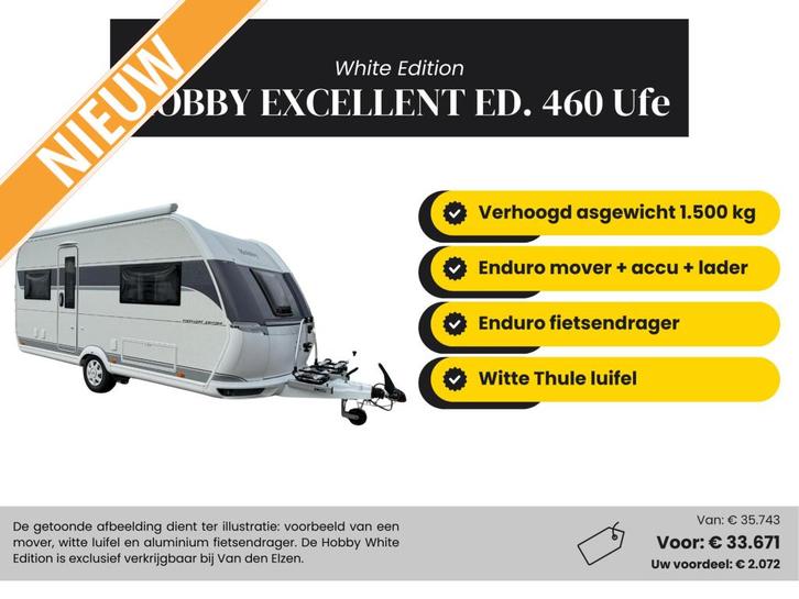 Hobby Excellent Edition 460 UFE Mover, Luifel, Fietsendr., Caravans en Kamperen, Caravans, Bedrijf, tot en met 4, 1000 - 1250 kg