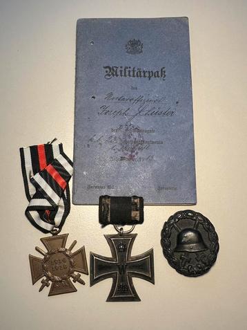 WO1 collectie EK 2de klas Wondbadge Ehrenkreuz en ID boekje