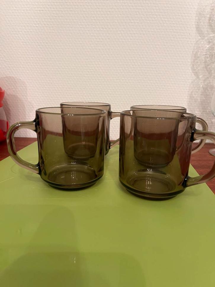 4 Arcoroc France rookglas mokken, Huis en Inrichting, Keuken | Servies, Gebruikt, Glas of Glazen, Effen, Glas, Ophalen of Verzenden