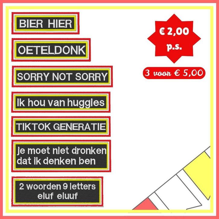 Tekstemblemen Oeteldonk, Kleding | Dames, Carnavalskleding en Feestkleding, Nieuw, Accessoires, Carnaval, Verzenden