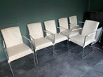 Bert Plantagie Eetkamerstoelen - Wit Leer, RVS, Huis en Inrichting, Stoelen, Ophalen, Gebruikt, Wit, Leer