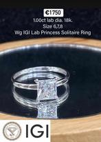 IGI princess lab. diamond  ring 1.00ct  18k white gold, Wit, Nieuw, Ophalen of Verzenden, 17 tot 18