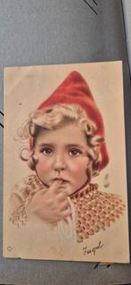 Oude ansichtkaart Gebhard Fugel meisje rode puntmuts, Verzamelen, Ansichtkaarten | Themakaarten, Verzenden, 1940 tot 1960, Gelopen