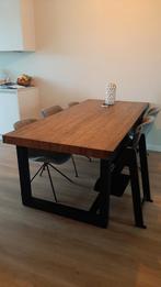 Teakhouten Eettafel met Stalen Poot, Huis en Inrichting, Tafels | Eettafels, Ophalen, Gebruikt, 200 cm of meer, 50 tot 100 cm