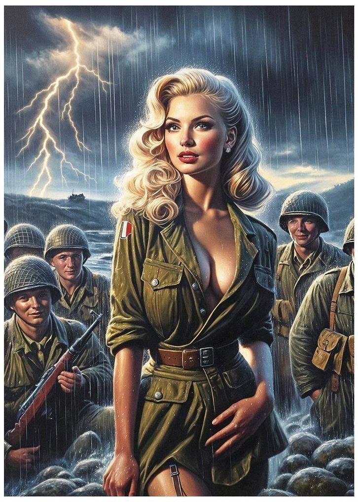 WW2 Sexy Blonde Pin Up USA Army Grote Poster, Verzamelen, Militaria | Tweede Wereldoorlog, Foto of Poster, Nederland, Verzenden