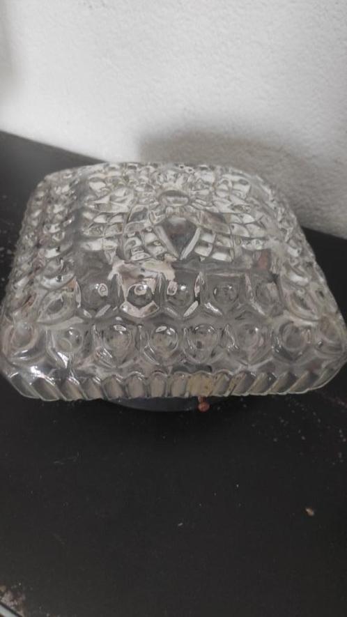 Vintage plafondlamp glas vierkant, Huis en Inrichting, Lampen | Plafondlampen, Gebruikt, Glas, Metaal, Ophalen of Verzenden
