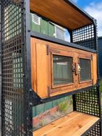 Stoere oude Franse metalen kast boekenkast met vitrine, Ophalen