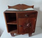 Vintage houten nachtkastje met spiegel bovenkant, Ophalen, Gebruikt, 55 tot 70 cm, 45 tot 65 cm