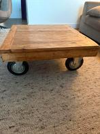 Teak houten salontafel op wielen, Ophalen, Gebruikt, 100 tot 150 cm, 50 tot 100 cm