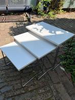 3 bijzettafeltjes Mimi Set Brabantia Bruynzeel sixties, Minder dan 55 cm, Gebruikt, Rechthoekig, Hout