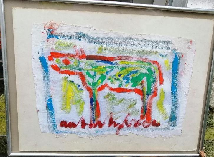 A Heyboer '' Tier ''  30 x 40 cm op scheppapier in lijst, Antiek en Kunst, Kunst | Schilderijen | Modern, Verzenden