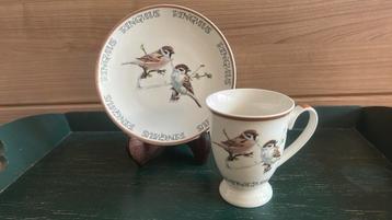 Petit Dejeunertje, Hollandse Vogels door Elles, bord+mok set beschikbaar voor biedingen