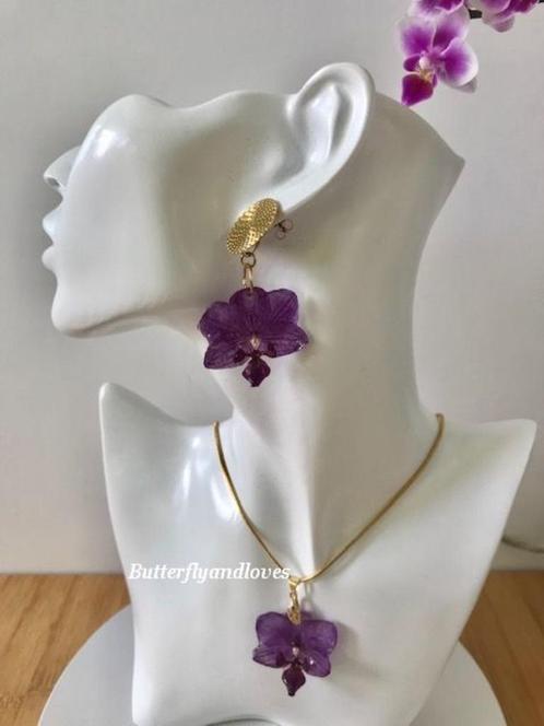 Uniek prachtige echte bloem orchidee oorbellen Cadeau tip, Sieraden, Tassen en Uiterlijk, Oorbellen, Nieuw, Hangers, Overige materialen