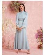 Lange satijnen jurk licht blauw maat 34 36, Galajurk, Zo goed als nieuw, Maat 34 (XS) of kleiner, Shein