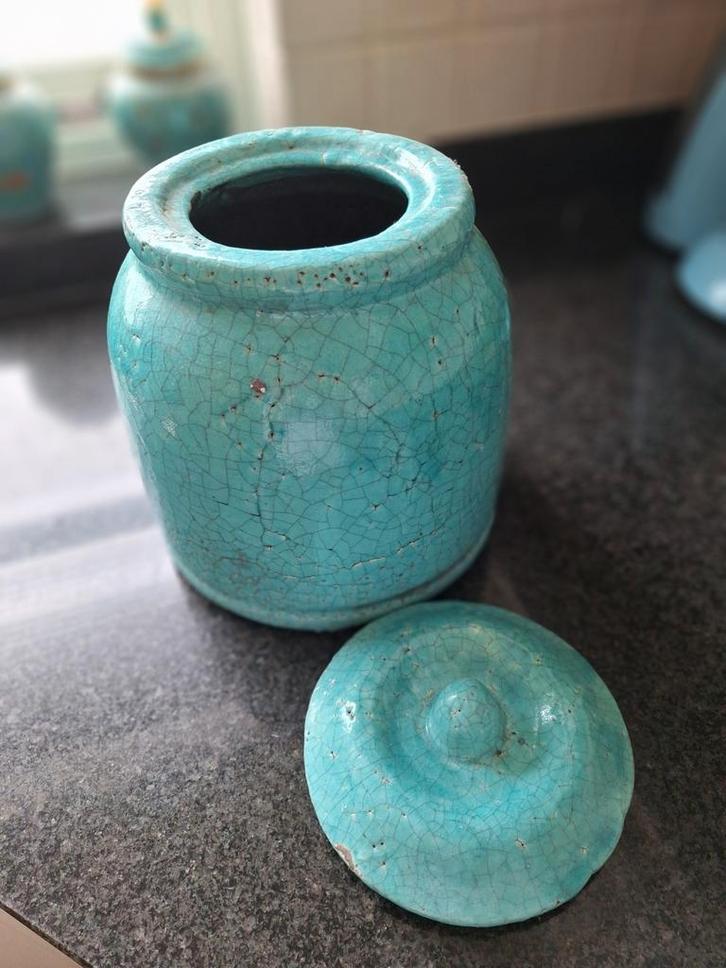 Mooie Grote Stenen Geglazuurde Pot/ Vaas met Deksel, Huis en Inrichting, Woonaccessoires | Vazen, Zo goed als nieuw, Overige kleuren