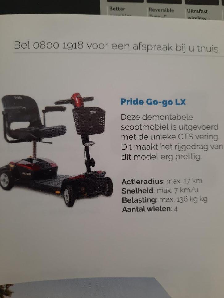 Scootmobiel, Diversen, Brommobielen en Scootmobielen, Nieuw, Pride, 16 t/m 25 km, 10 km/u of minder, Ophalen