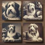 Bearded Collie Victoriaanse onderzetters met houder, Verzenden, Nieuw, Glas of Kopje