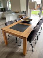 Eetkamertafel mat gelakt massief hout met stenen inleg, Huis en Inrichting, Tafels | Eettafels, Gebruikt, 200 cm of meer, Vijf personen of meer