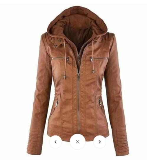 Nieuwe faux-leren jas voor de lente met afneembaar capuchon, Kleding | Dames, Jassen | Zomer, Nieuw, Maat 38/40 (M), Overige kleuren