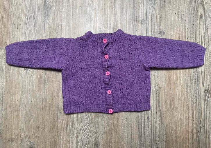 Vintage paars gebreid vestje, Kinderen en Baby's, Babykleding | Maat 80, Gebruikt, Meisje, Truitje of Vestje, Ophalen of Verzenden