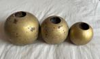 3 solid houten bollen met goud / waxinelichthouders / kaars, Ophalen of Verzenden, Zo goed als nieuw, Hout, Minder dan 25 cm