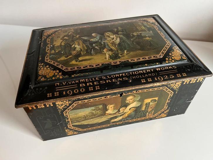 Vintage Groot Van Melle’s Jubileum Blik Breskens 1900-1925, Verzamelen, Blikken, Gebruikt, Koek(jes), Overige merken, Ophalen of Verzenden