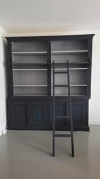 Prachtige mat zwarte bibliotheekkast met ladder., Huis en Inrichting, Kasten | Boekenkasten, Ophalen, 200 cm of meer, 200 cm of meer