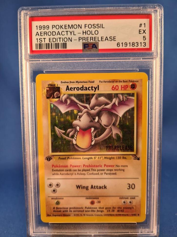 Aerodactyl 1/62 - Fossil (1st edition) (PSA 5), Hobby en Vrije tijd, Verzamelkaartspellen | Pokémon, Gebruikt, Verzenden