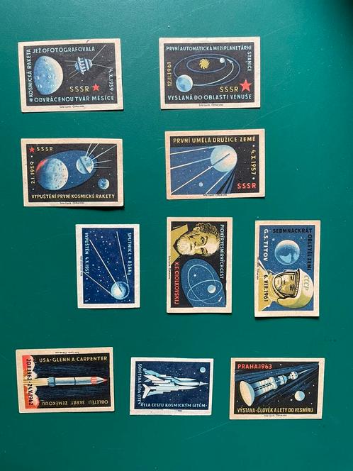 Vintage Luciferdoosje labels matchbox labels thema Ruimte, Verzamelen, Rookartikelen, Aanstekers en Luciferdoosjes, Gebruikt, Ophalen of Verzenden
