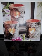 Led canvas schildijHouten Kandelaars met Hartjes - Set van 3, Ophalen of Verzenden, Zo goed als nieuw, Minder dan 50 cm