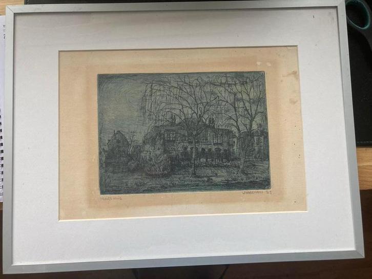 WIM HAGEMANS  Ets ‘63 Utrecht Moors Huis gesl) Abstederdijk, Antiek en Kunst, Kunst | Etsen en Gravures, Ophalen of Verzenden
