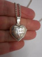 Zilveren ketting met hart medallion hanger met tekst nr.782, Met hanger, Verzenden, Zo goed als nieuw, Zilver