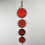 Rode Ceramano wand decoratie 4 ronde bordjes., Ophalen of Verzenden
