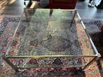 Glazen salontafel met vernikkelde rand - 1x1 meter, Gebruikt, 100 tot 150 cm, Vierkant, Ophalen of Verzenden