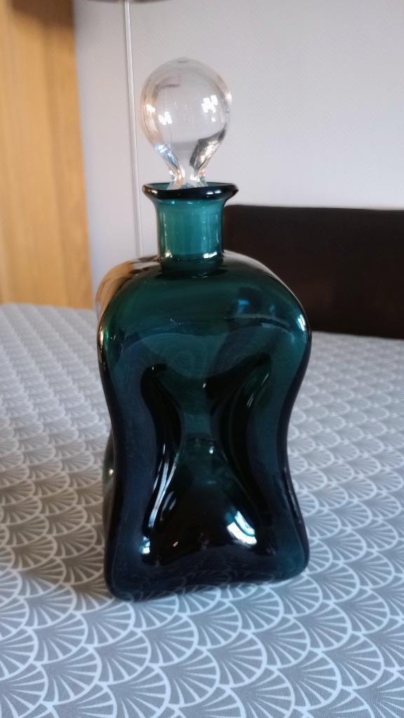 Oude Holmegaard karaf Klukkluk in blauwgroen, Denemarken, Antiek en Kunst, Antiek | Glas en Kristal, Ophalen of Verzenden