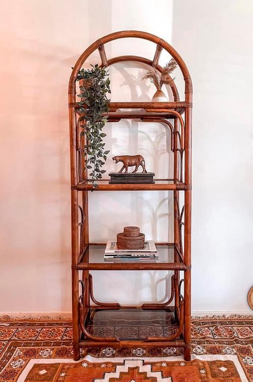 Vintage boogkast met glasplaten, Huis en Inrichting, Kasten | Wandmeubels, Zo goed als nieuw, 150 tot 200 cm, Minder dan 150 cm