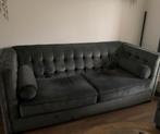 Groene Velours Bank + Hocker, Huis en Inrichting, Gebruikt, Tweepersoons, 75 tot 100 cm, Ophalen of Verzenden