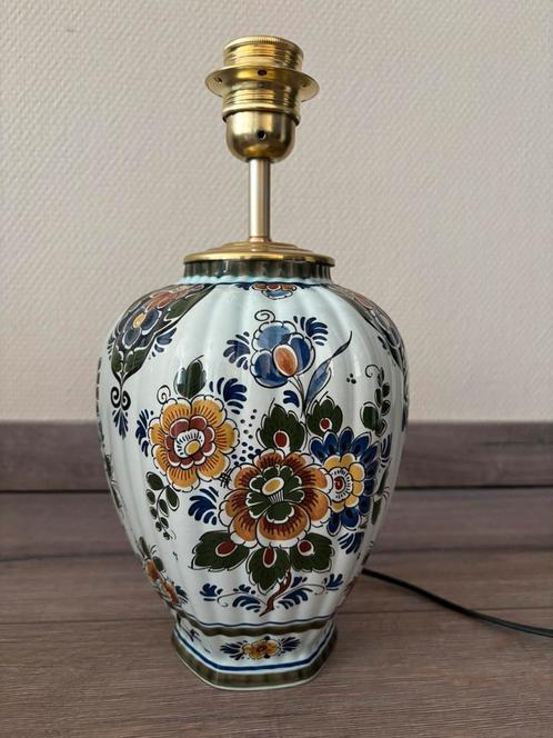 Vaaslamp Delfts bloemen / lampvoet, Huis en Inrichting, Lampen | Tafellampen, Zo goed als nieuw, Minder dan 50 cm, Overige materialen